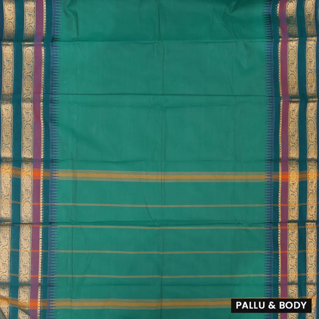 Green With Multi – Colored Borders Pure Chettinad Cotton Saree with Blouse