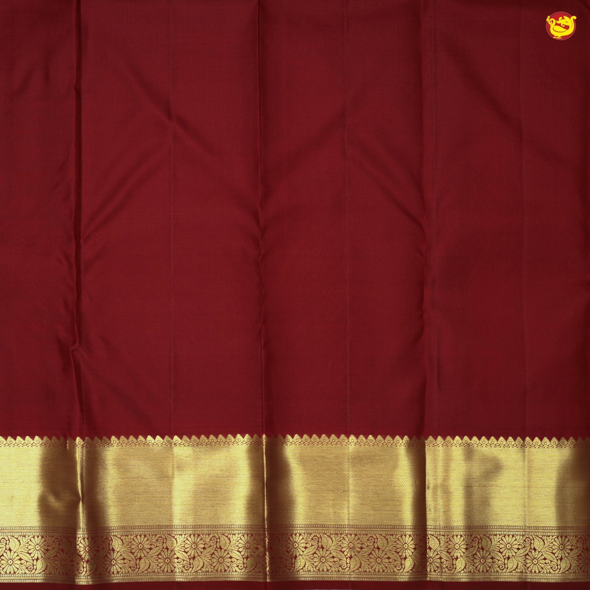 Dark Maroon With Floral Motifs Gold Zari Border Pure Kanjivaram Subhalaya Wedding Silk Saree - Thenianantham