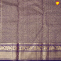 Dark Purple Checked Motifs Gold Zari Border Pure Kanjivaram Subhalaya Wedding Silk Saree - Thenianantham