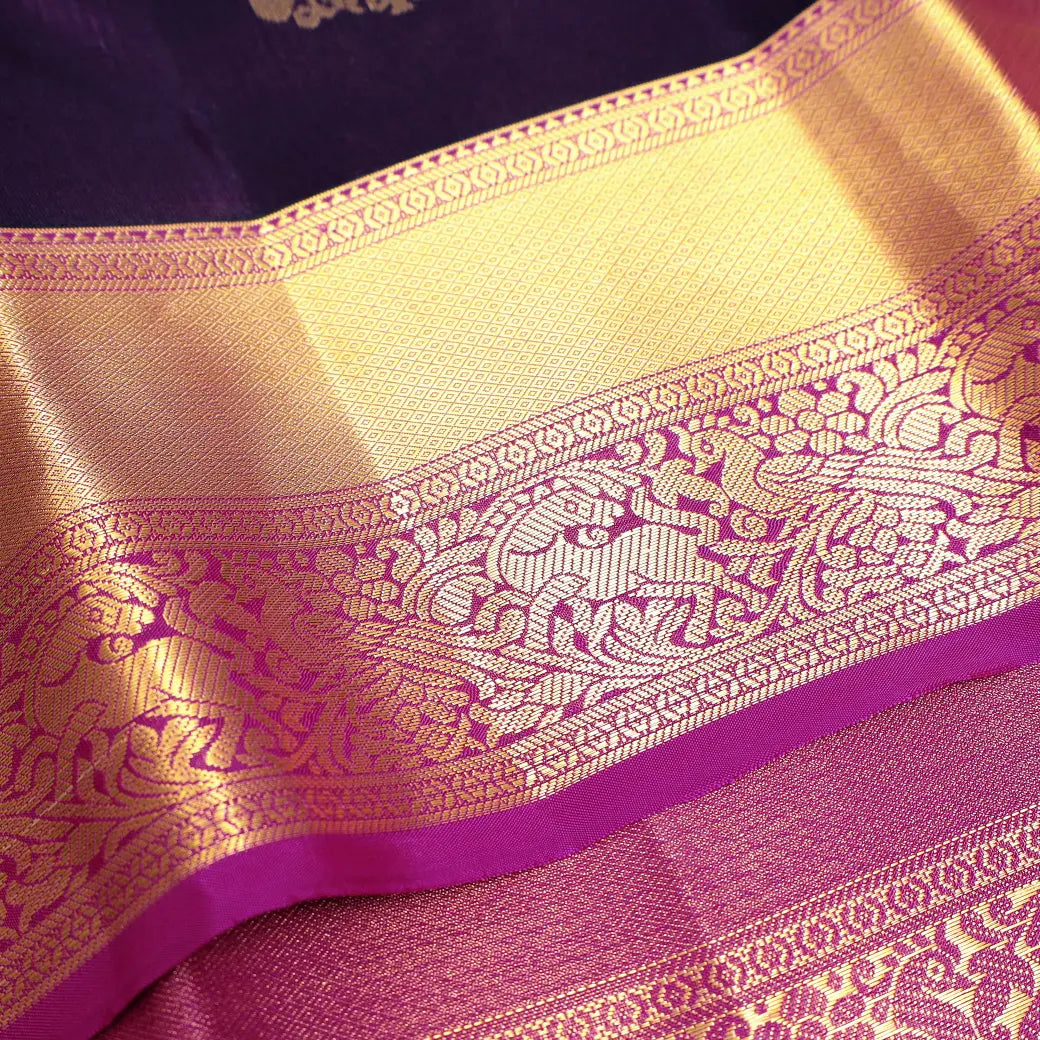 Deep Purple With Magenta Purple Copper Zari Border Soft Silk Saree