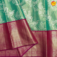 Green with magenta tissue Kanchipuram silk saree - Thenianantham