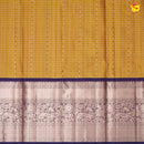 Mustard With Purple Checked Motifs Copper Zari Long Border Pure Kanjivaram Soft Silk Saree - Thenianantham