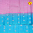 Pink With Sky Blue Diamond Buttas Motifs Silver Zari Pure Kanjivaram Soft Silk Saree - Thenianantham