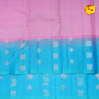 Pink With Sky Blue Diamond Buttas Motifs Silver Zari Pure Kanjivaram Soft Silk Saree - Thenianantham