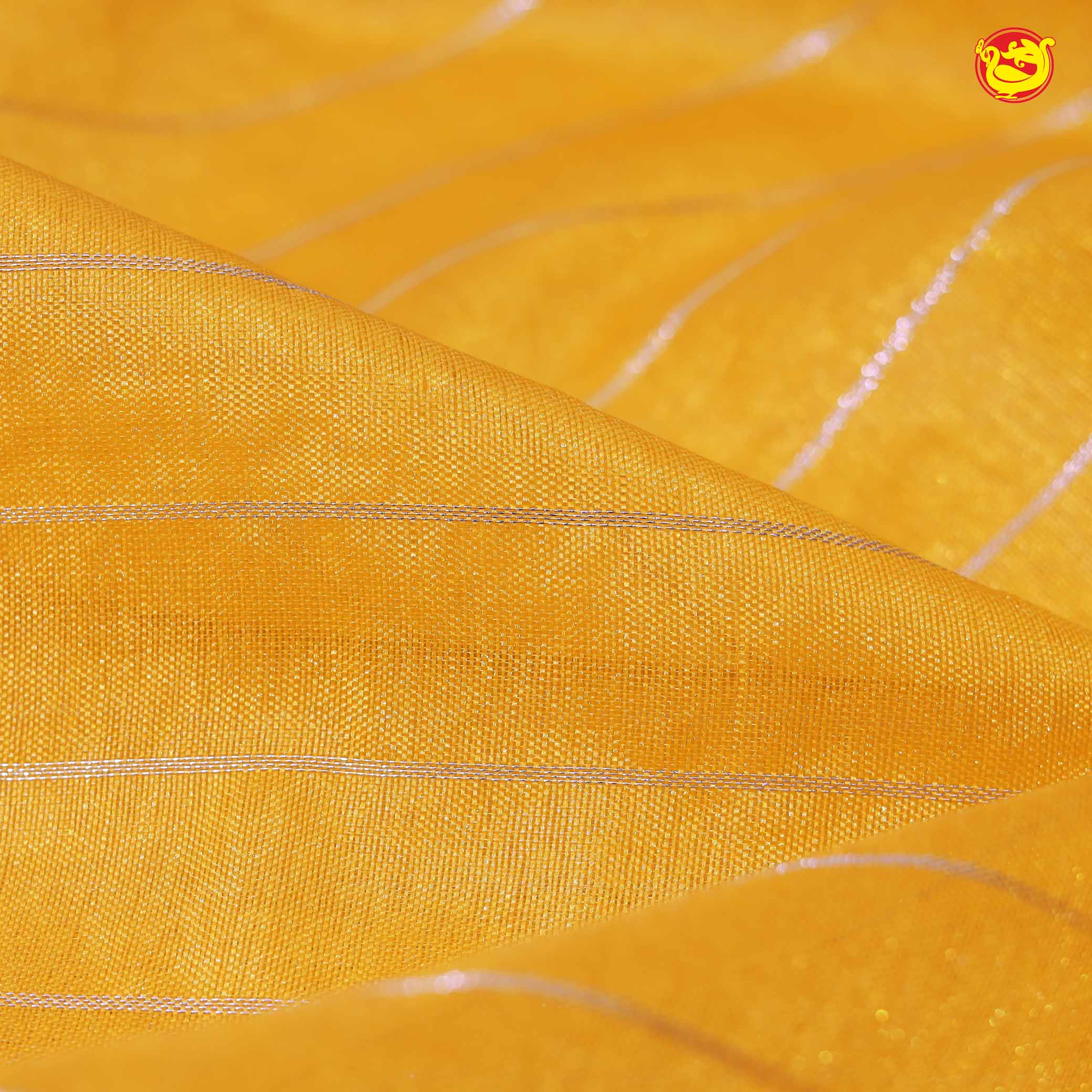 Yellow With Dark Brown Stripes Design Semi Silk Blend Saree With Double Blouse Concept