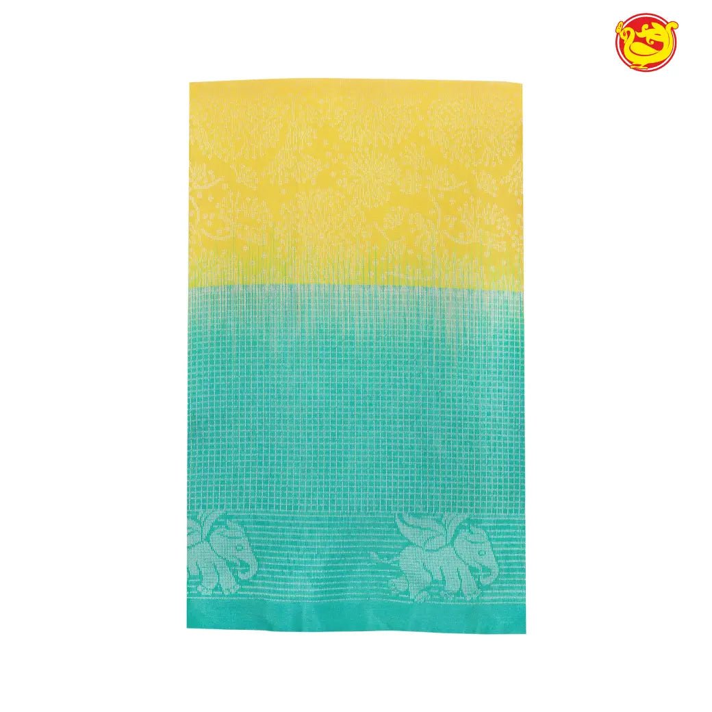 Yellow and turquoise blue pure soft silk saree