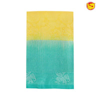 Yellow and turquoise blue pure soft silk saree - Thenianantham