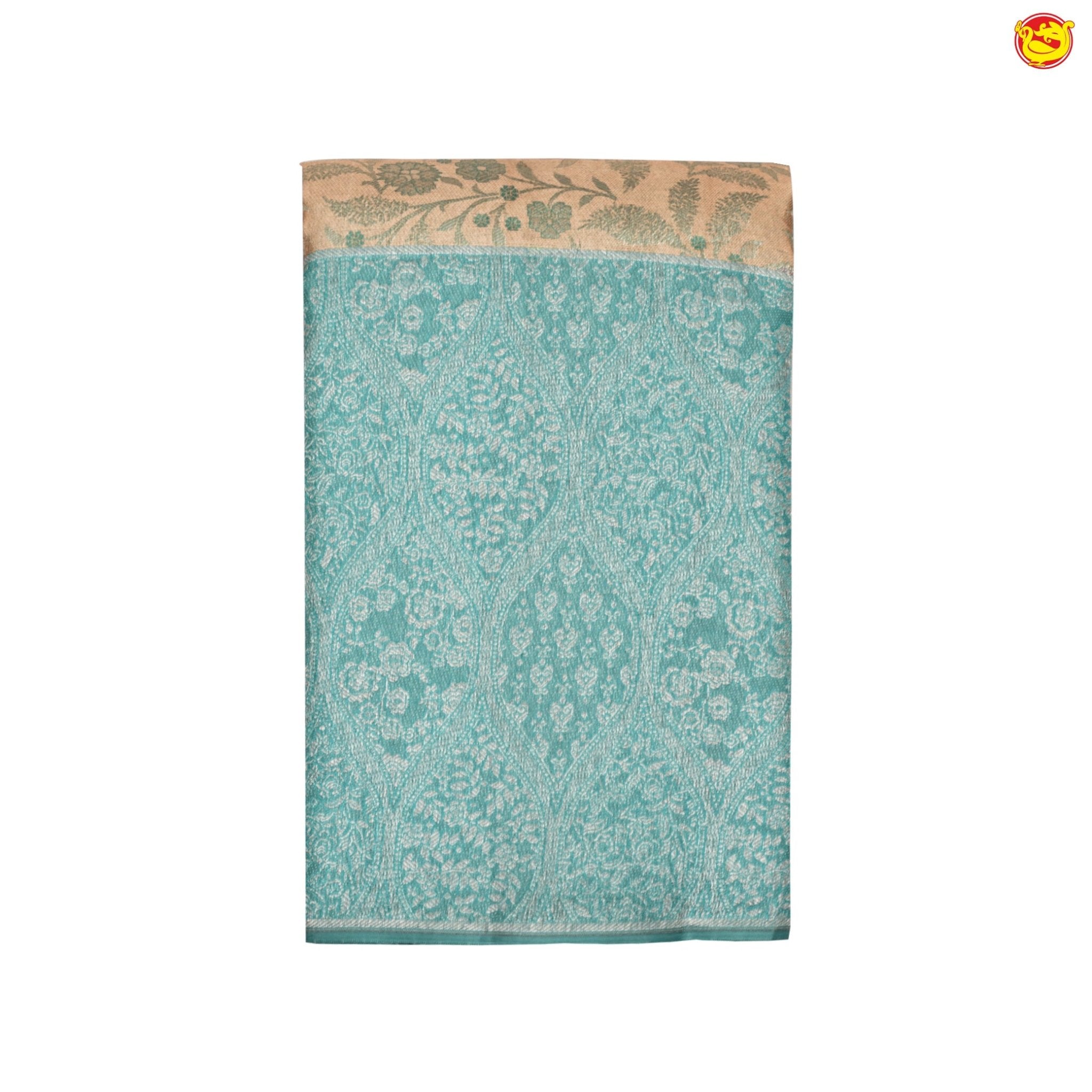 Wheat colour with baby blue border pure Kanchipuram silk saree