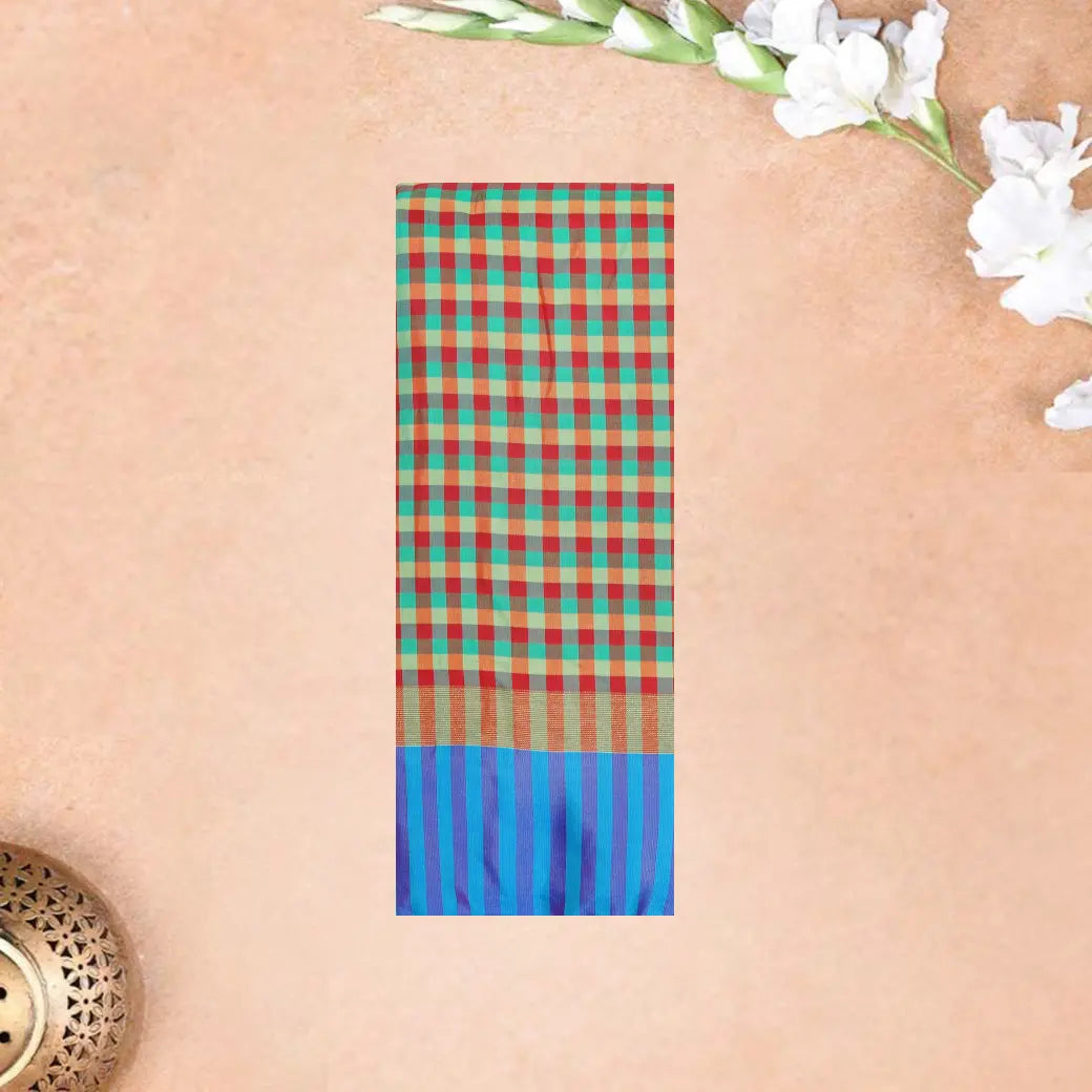 Multicolour Micro- Checked Design Arani Fancy Silk Saree