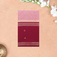 Light Pastel Pink with Maroon Small Checked Pattern Pure Chettinad Cotton Saree without Blouse