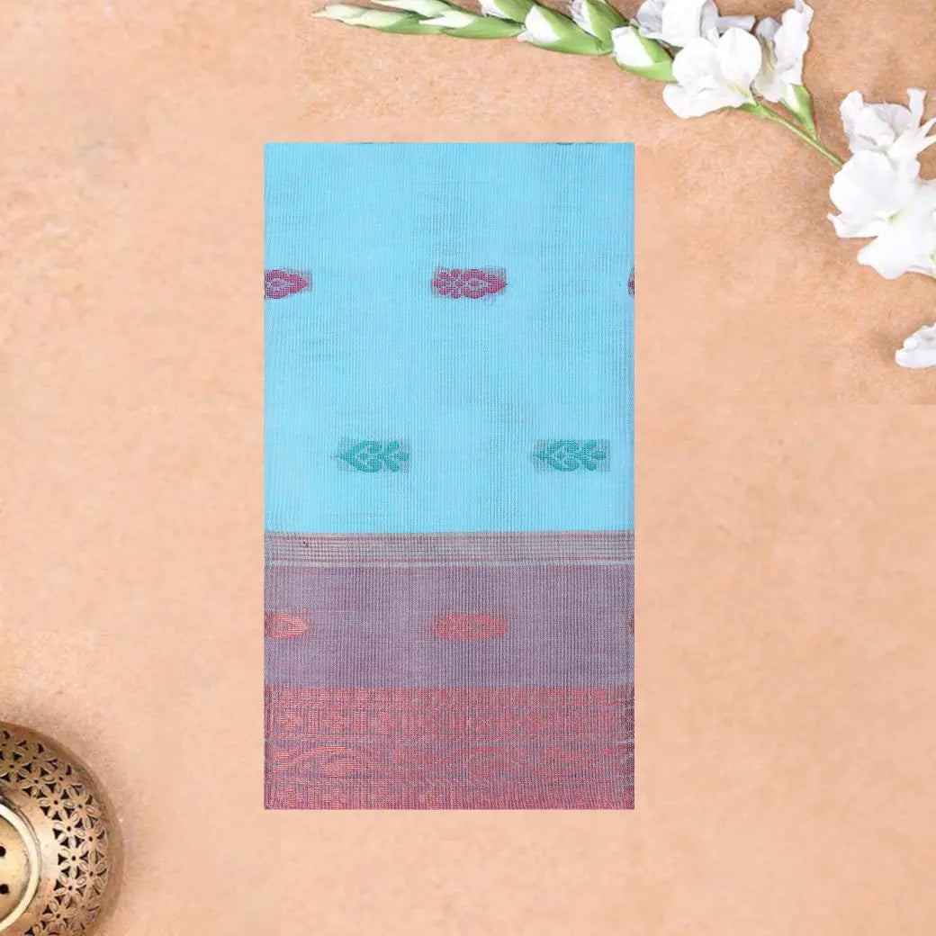 Light Blue with Pink Traditional Buttas Venkatagiri Pure Cotton Saree