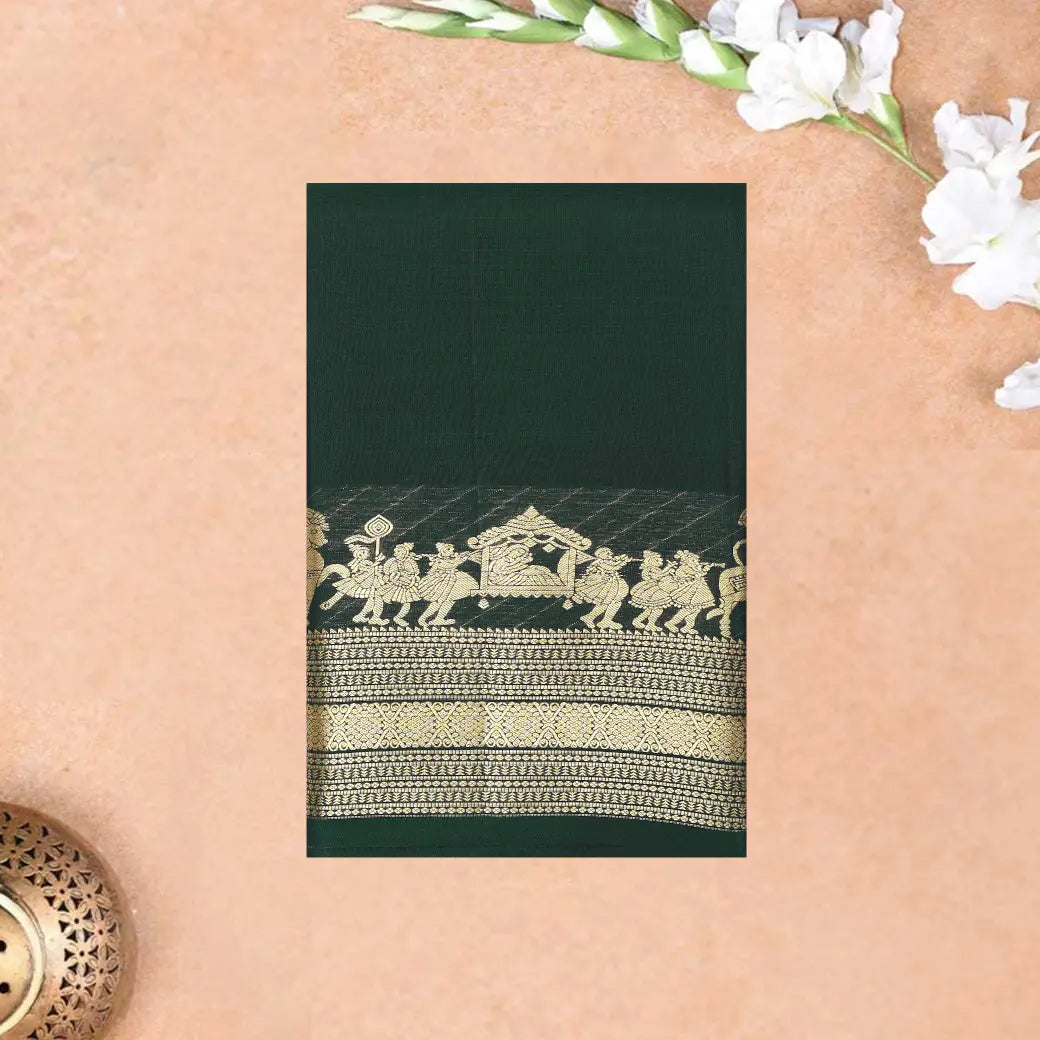 Bottle Green With Copper Zari Border Soft Silk Saree