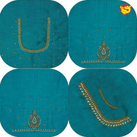 Peacock Blue Bridal Aariwork Blouse - Thenianantham