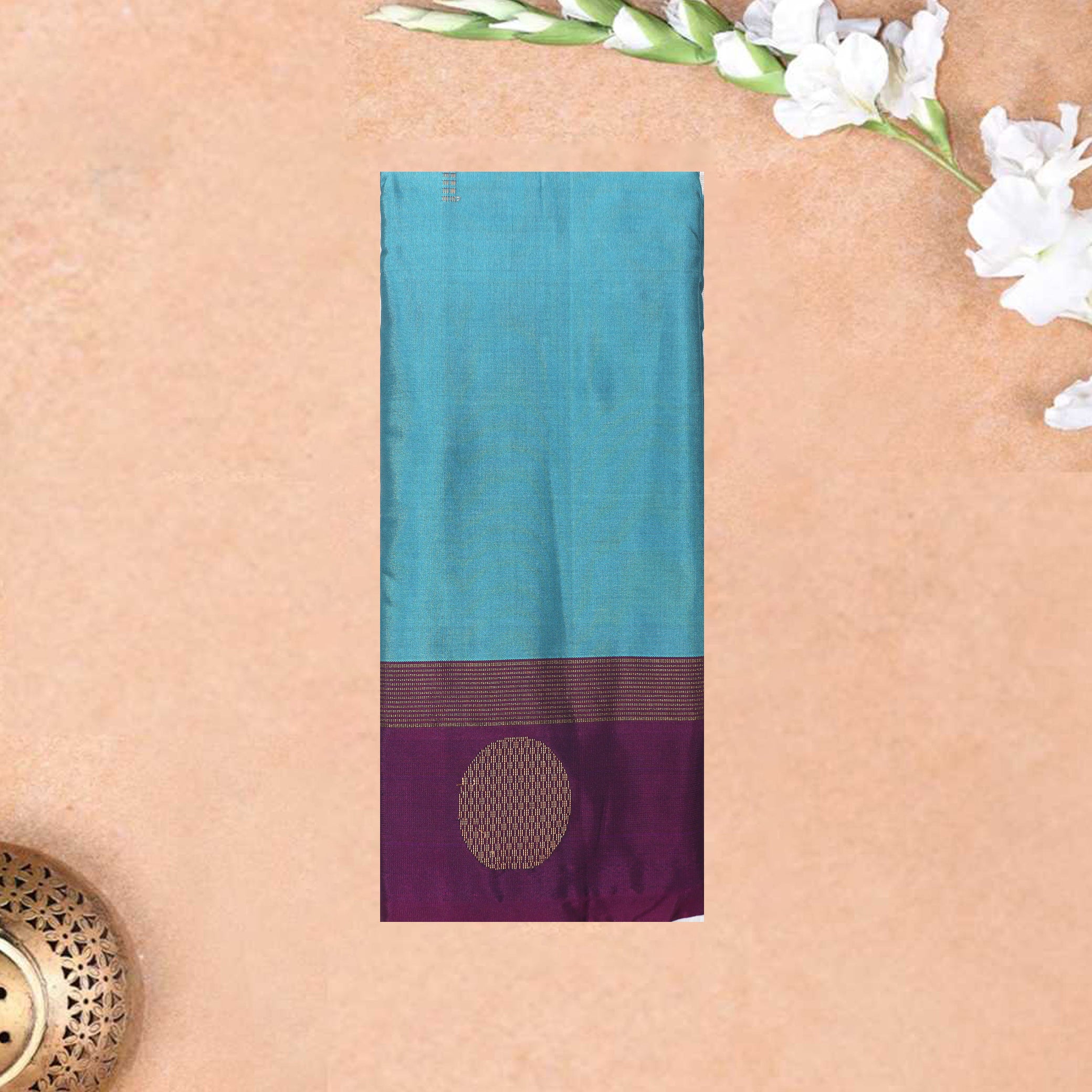 Teal Blue With Dark Purple Border Arani Silk Saree