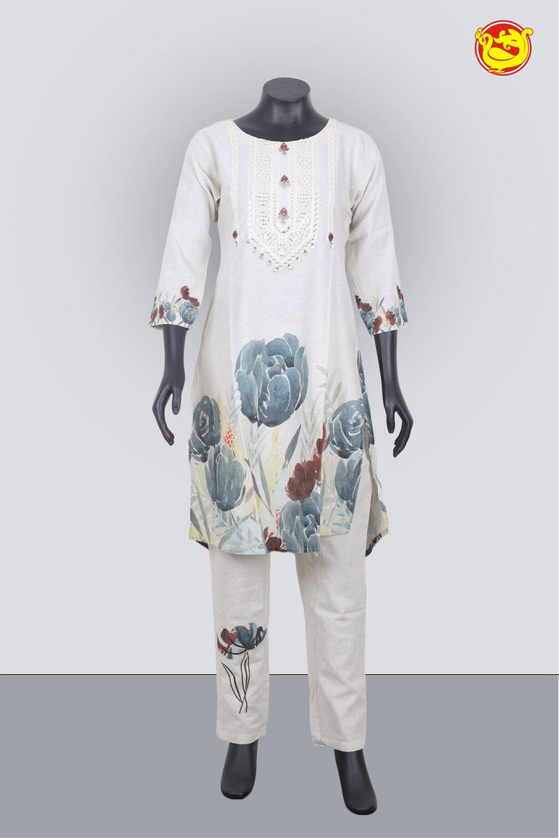 Half White With Grey Ladies Branded Readymade Chudi Set – Thenianantham