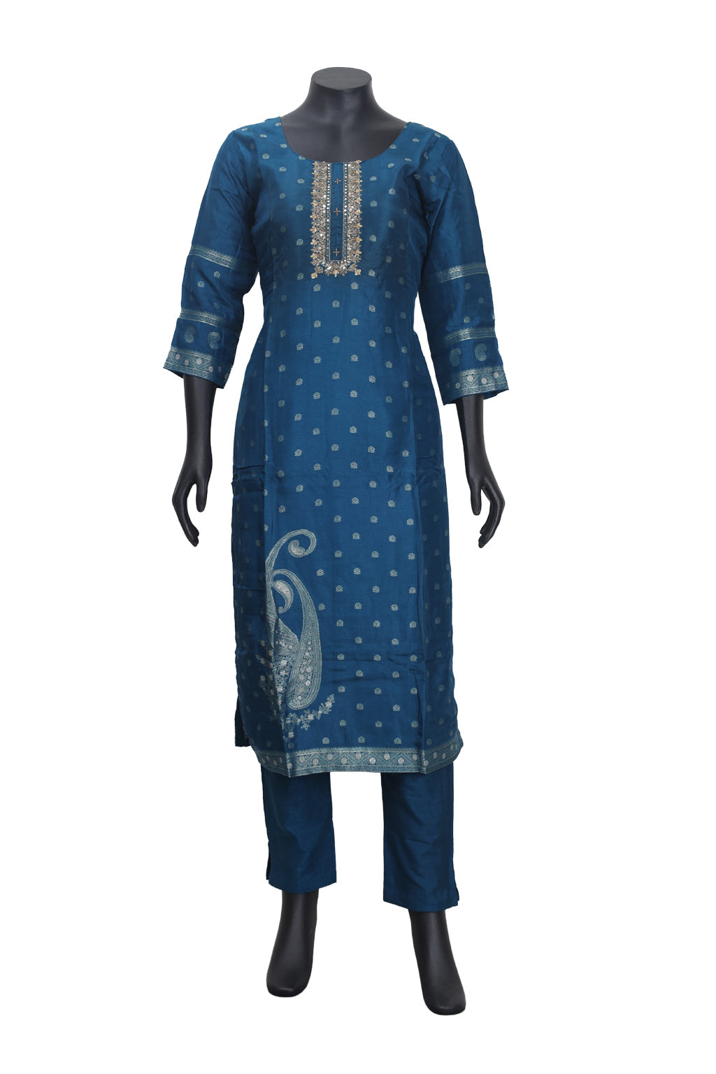 Peacock Blue Ladies Branded Straight Cut Readymade  Chudi Set