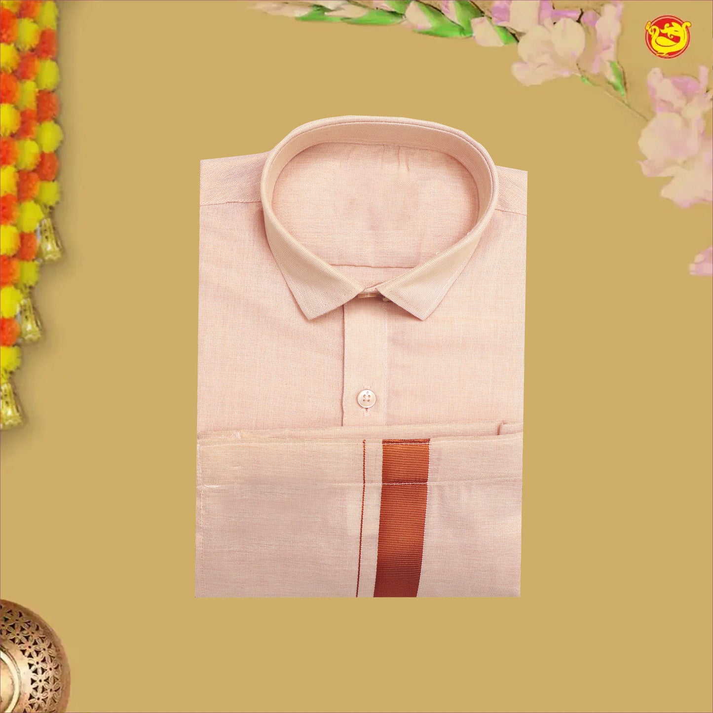 Light Cyan Blue Tissue  Boy’s  Readymade Shirt And Dhoti Set