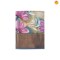 Pure Tussar Silk Saree Multi Colour and Dark Grey With Floral Design and Painted Prints and Zari Woven Border - Thenianantham