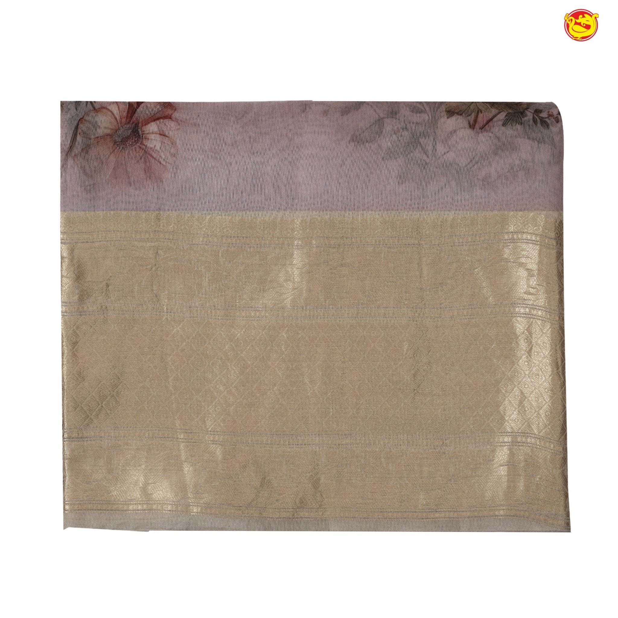 Pastel Pure Organza Silk With Long Zari Border With Floral Digital Print Saree