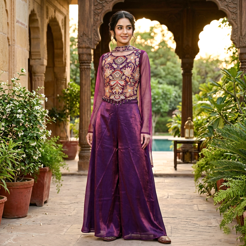 Dark Magenta  Color Girls Branded Readymade Sharara set