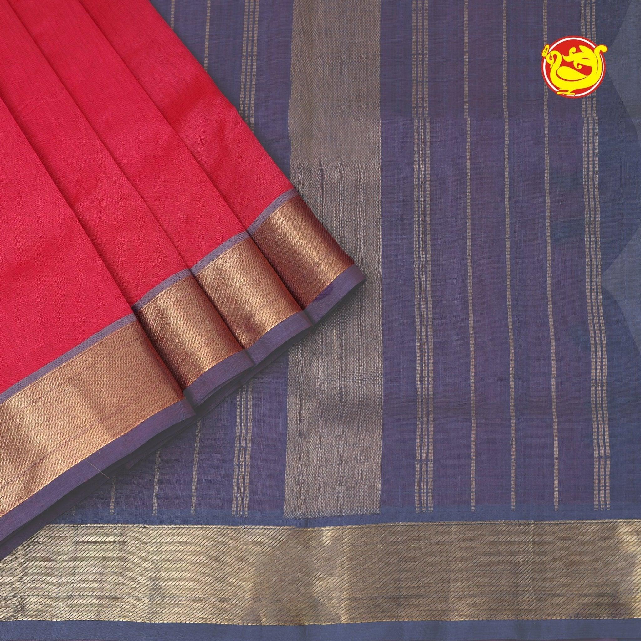 Tomato Pink With Grey Pure Arani Silk Cotton Saree