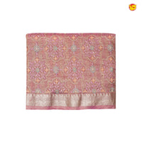 Pink and Gold Mixed With Gold Zari Border With Beads Handwork Floral Design Tissue Crush saree - Thenianantham