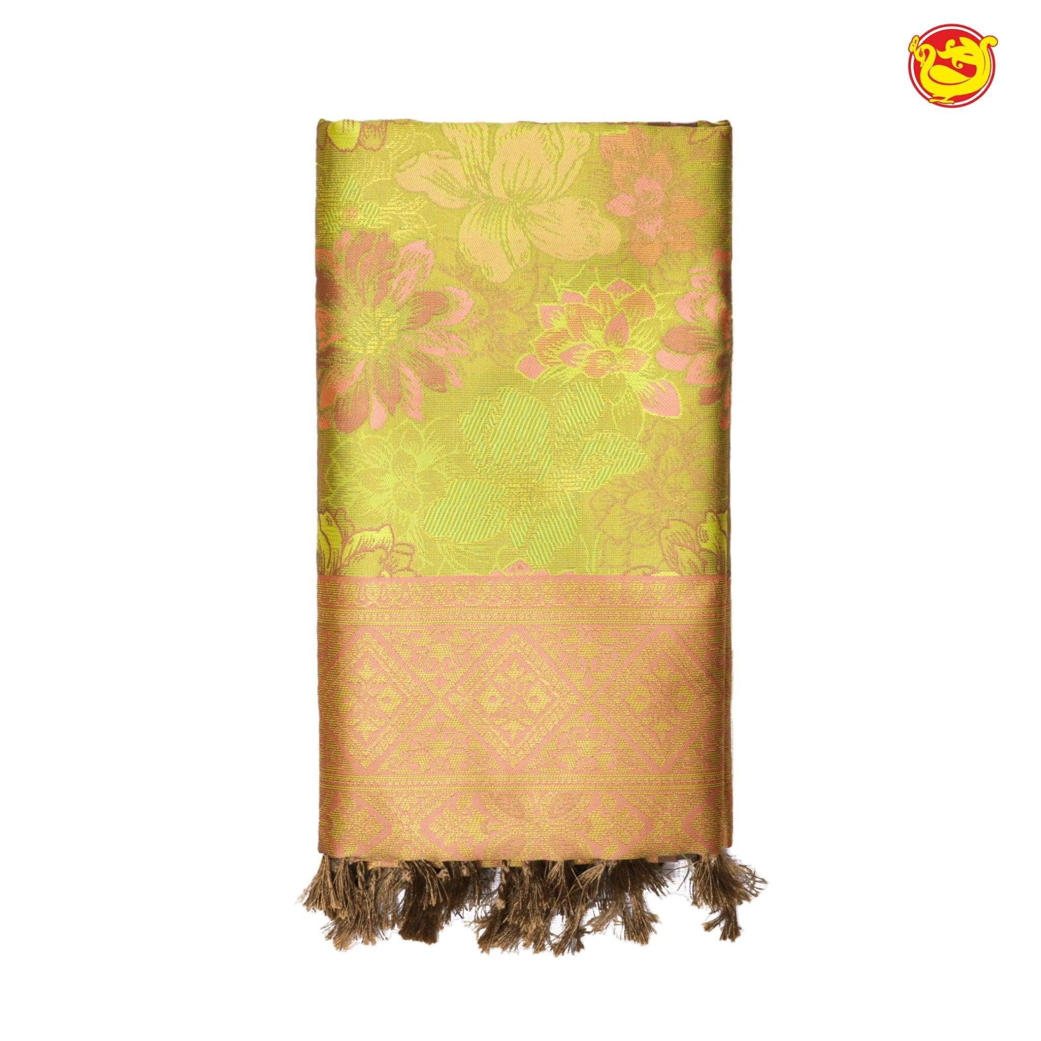 Light Green With Gold Semi Silk Set Sarees - Thenianantham