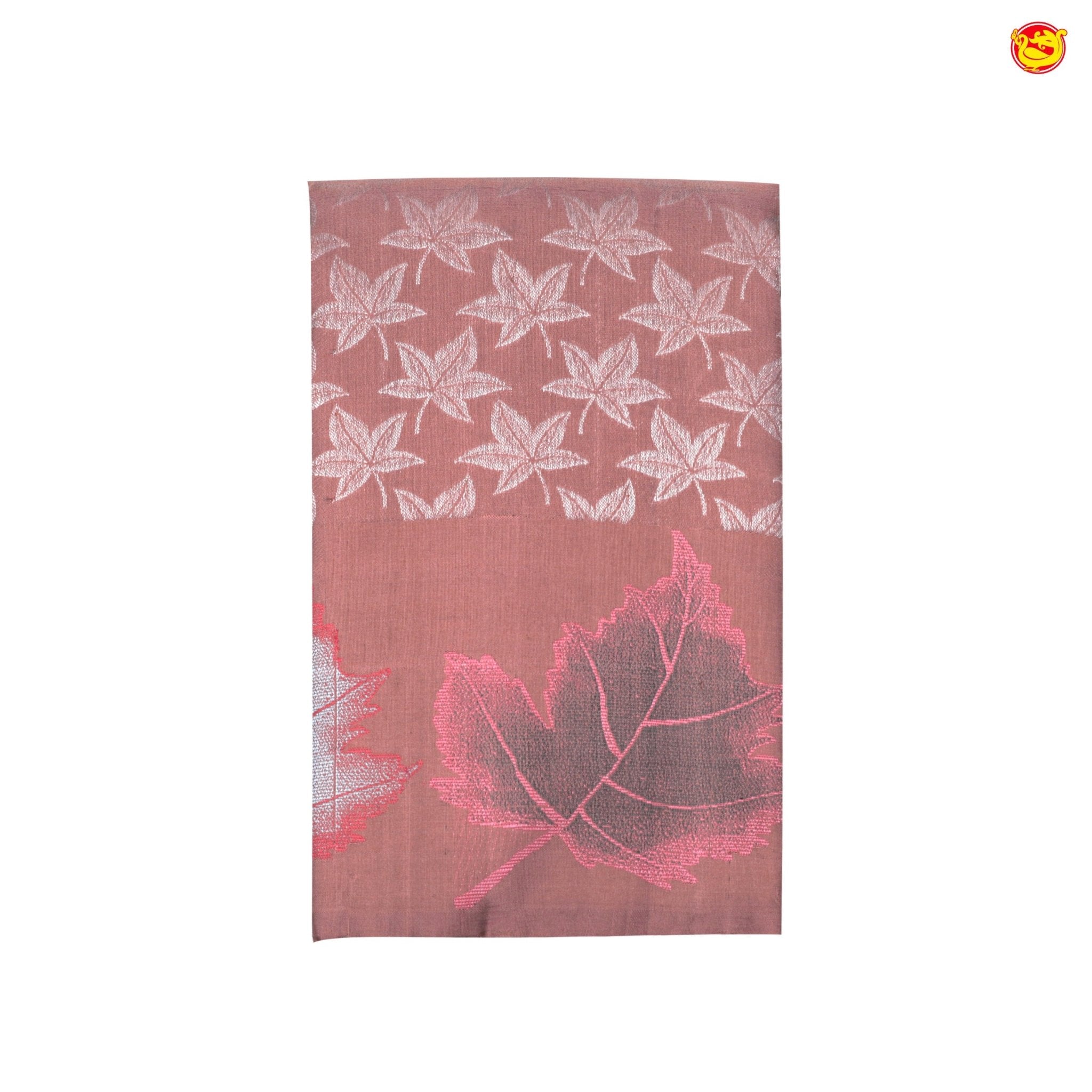 Red Wood With Silver Floral Leaf Motifs and Leaf Border Yuvana Pure Soft Silk Saree