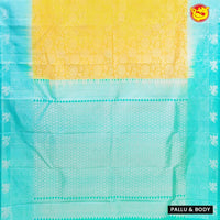 Yellow and turquoise blue pure soft silk saree - Thenianantham