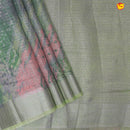 Light Green with Silver Border Tissue Checks With Floral Digital Prints saree