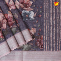 Colourfull Floral Garden Zari Border Semi Linen Saree