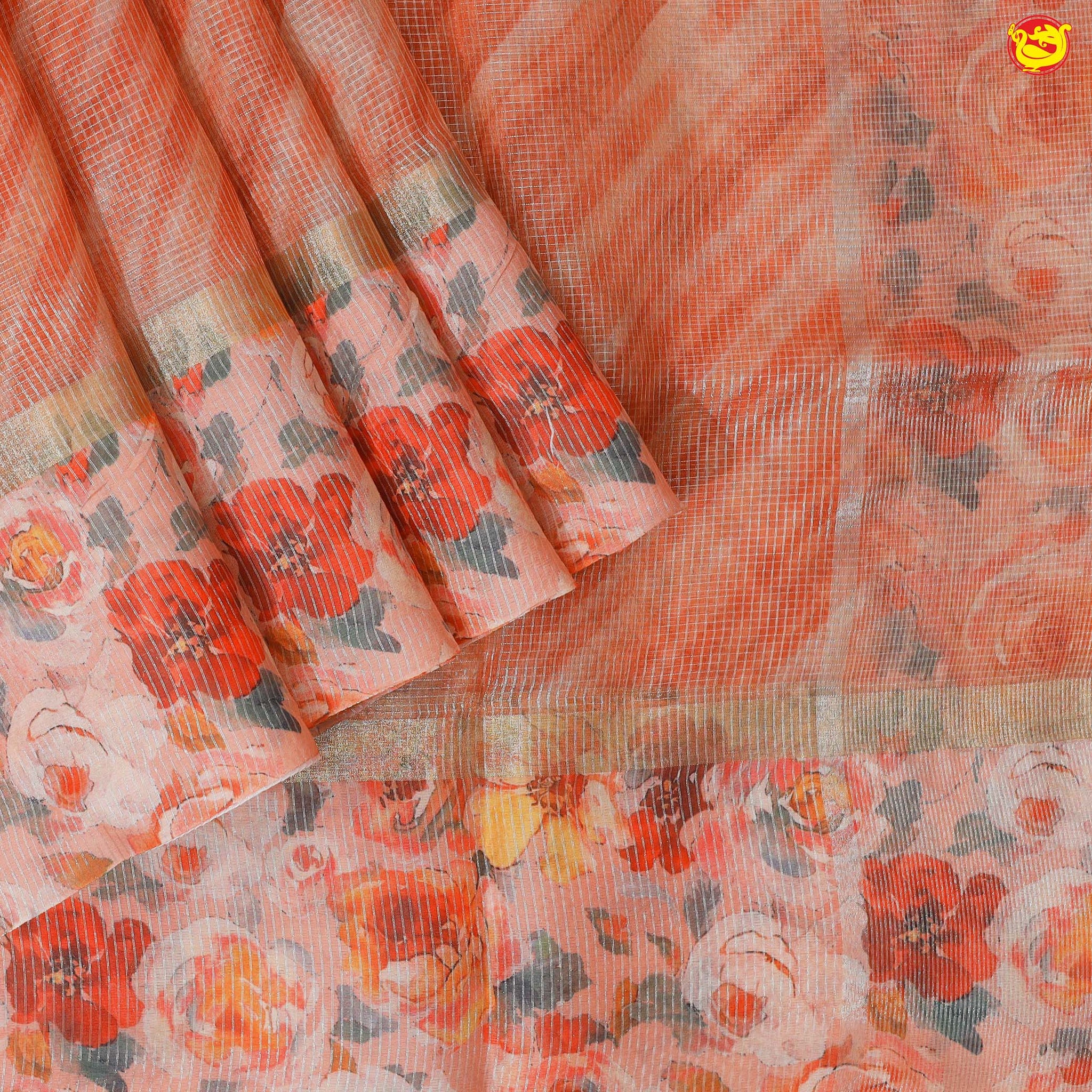 Light Orange art Organza Silk With Digital Floral Design Border Saree