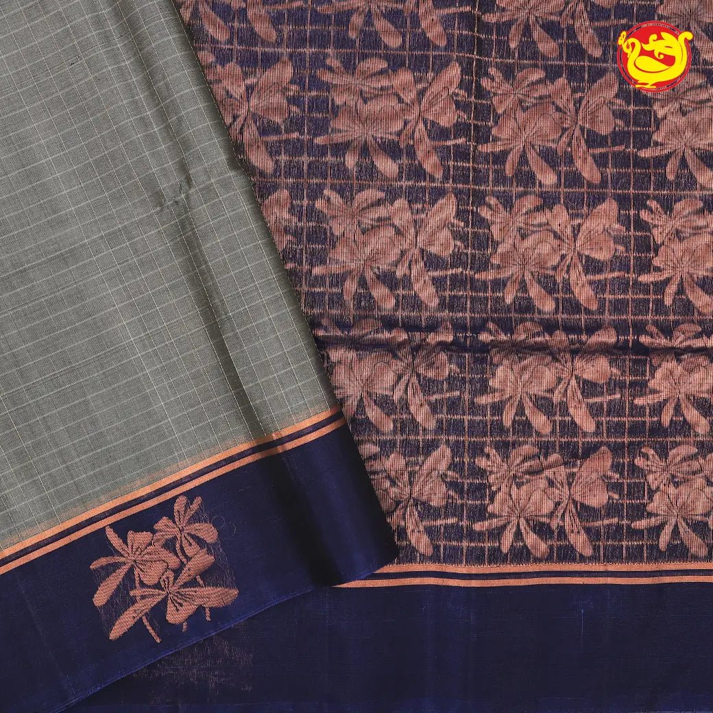 Gray With Blue Pure Silk Cotton Saree