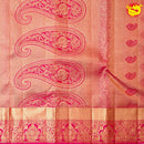 Moss Green With Rani Pink Floral Motifs Gold Zari Border Pure Kanjivaram Subhalaya Wedding Silk Saree - Thenianantham