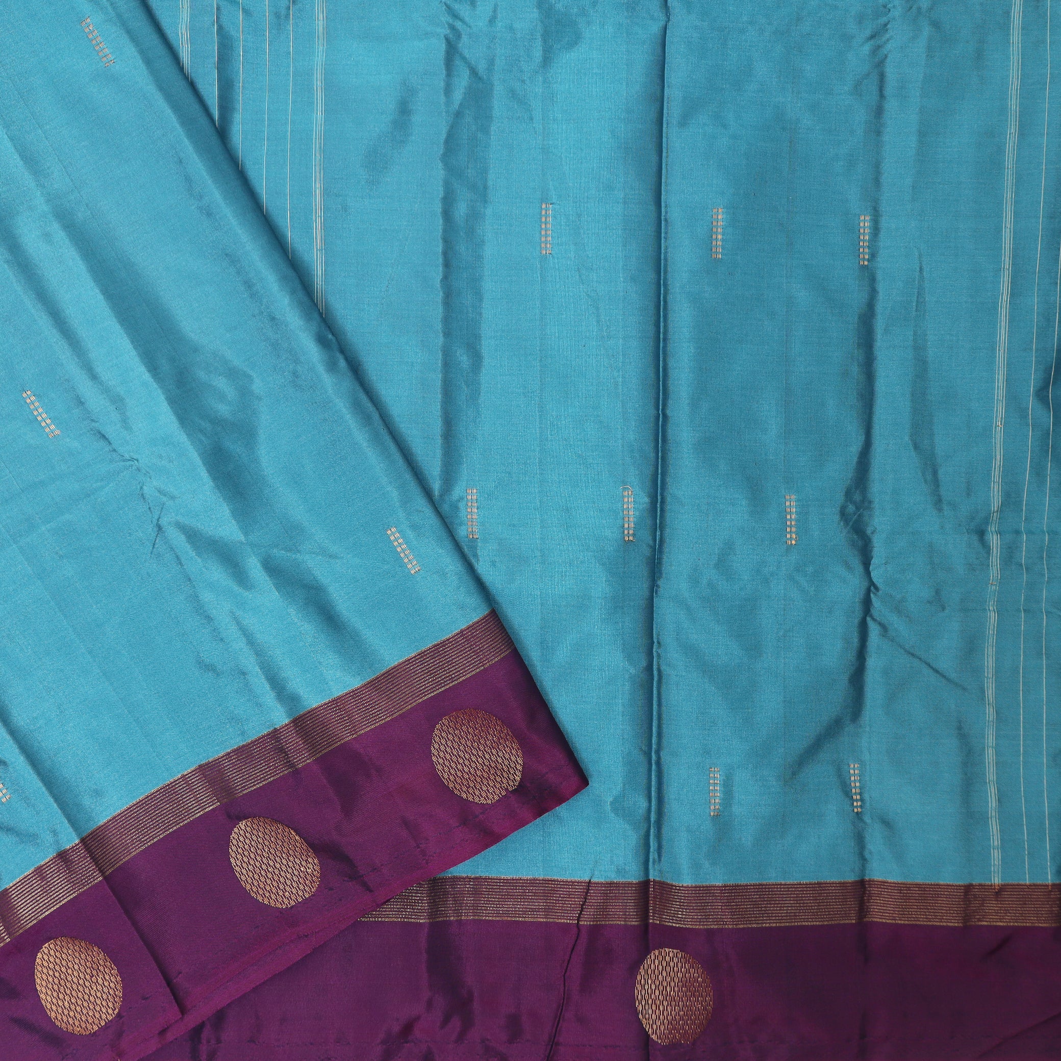 Teal Blue With Dark Purple Border Arani Silk Saree