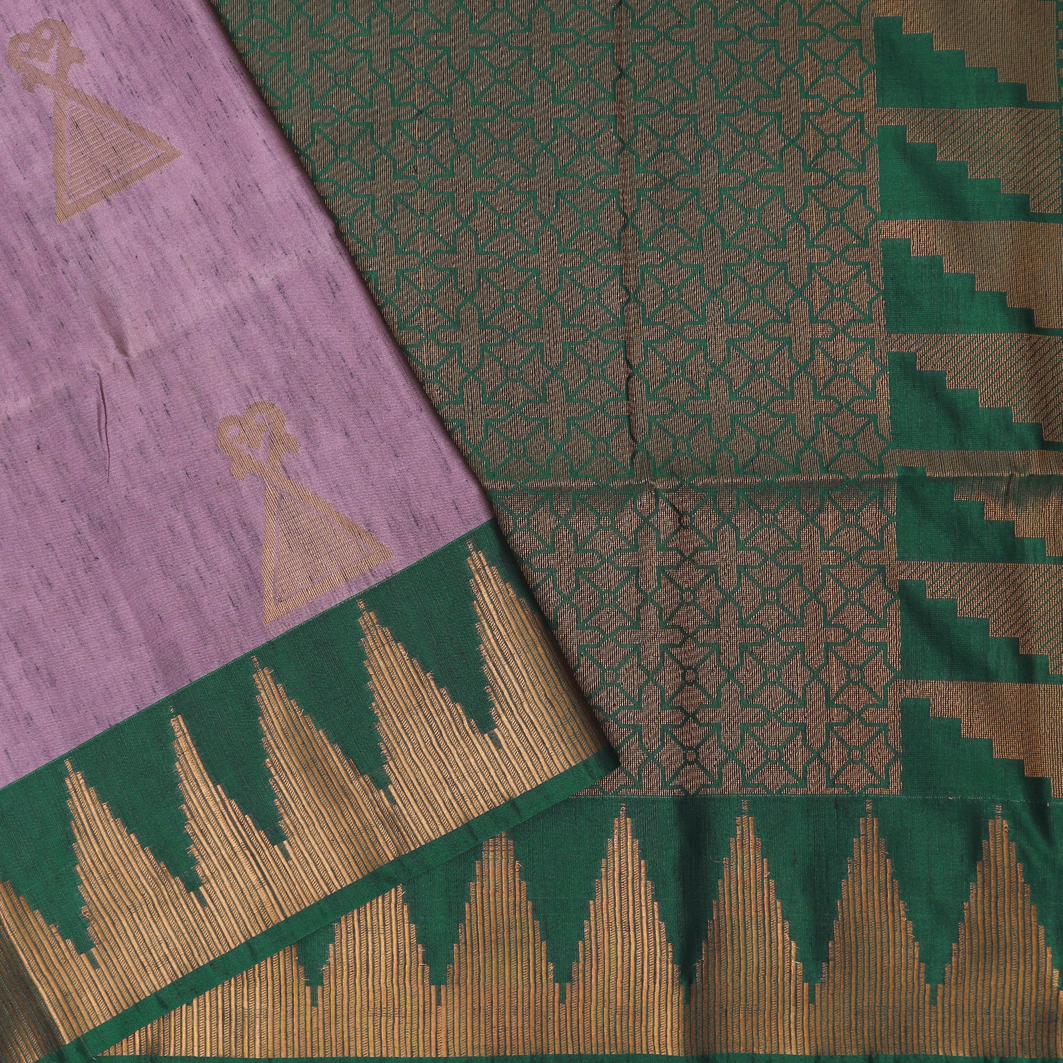 Lavender with Forest Green Soft Silk Saree