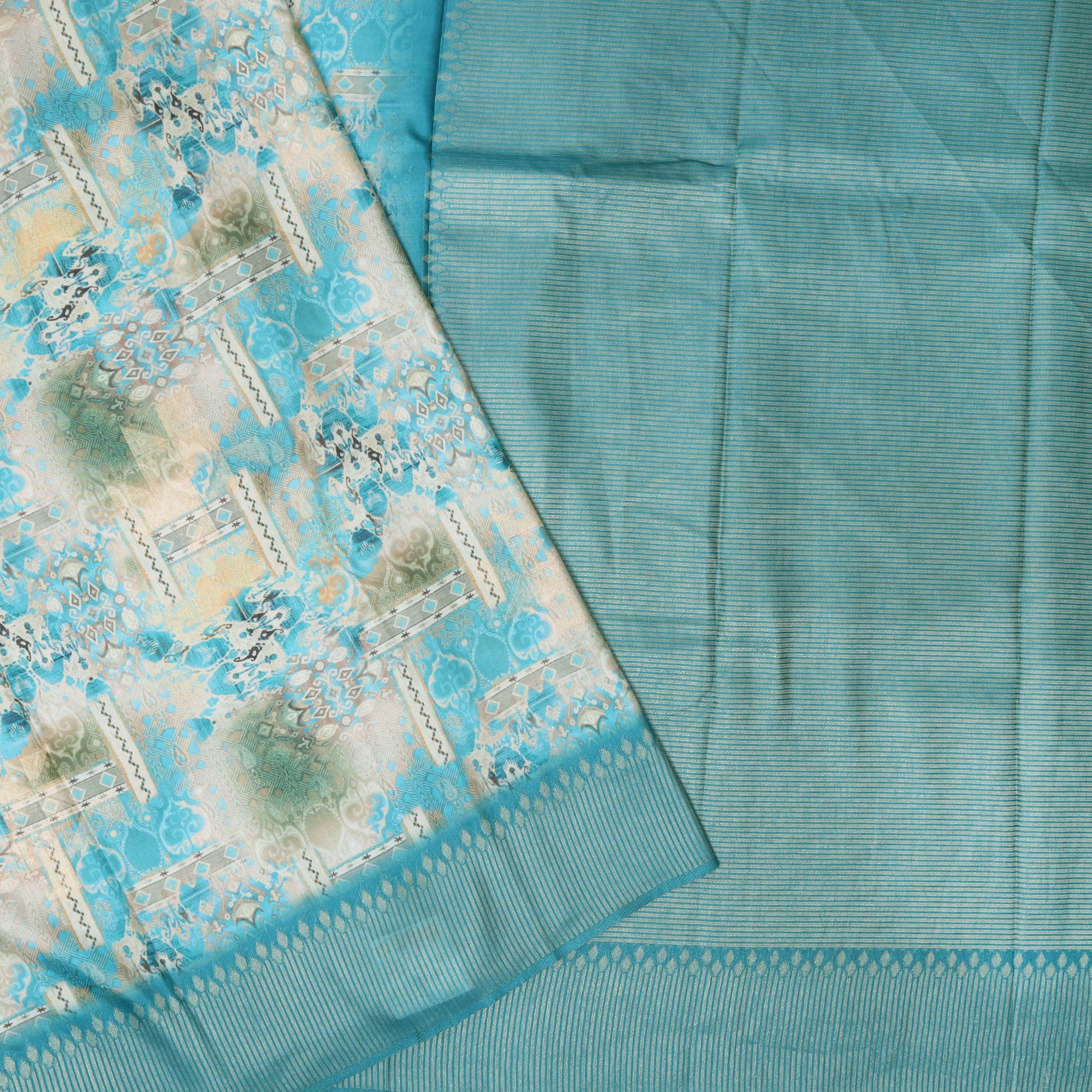 Teal Blue With green Dola Silk