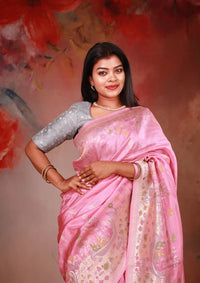 Pink  Colour Semi Dupion Saree
