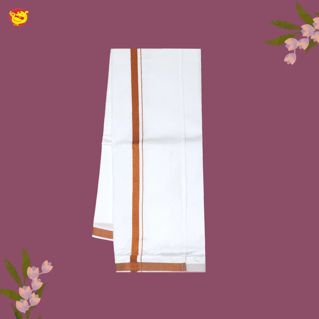 White with Gold Fancy Border Single Layer Cotton Men’s Dhoti