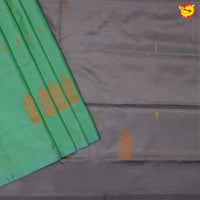 Green With Grey Pallu Banana Pith Saree With Running Blouse - Thenianantham