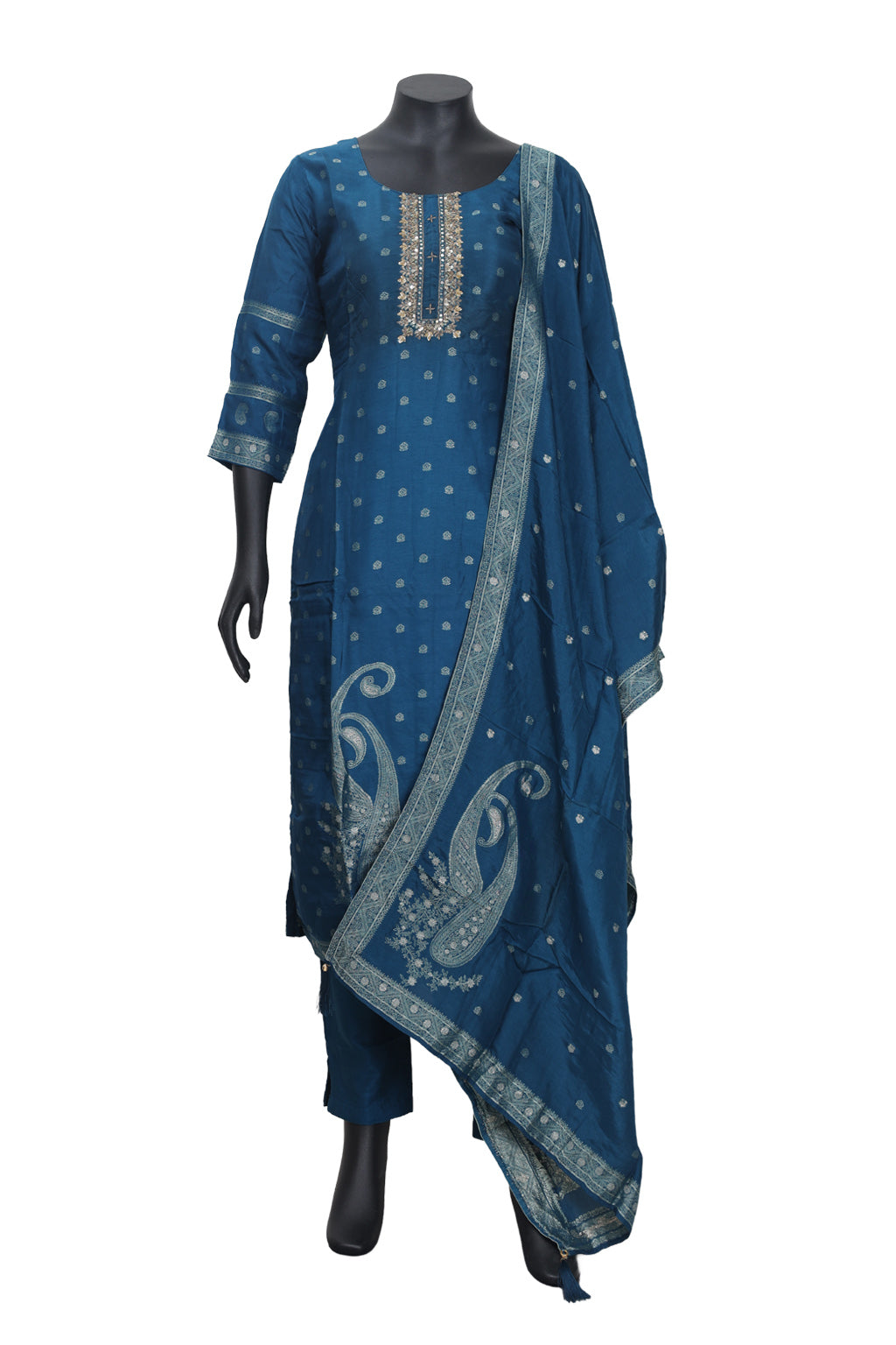 Peacock Blue Ladies Branded Straight Cut Readymade  Chudi Set