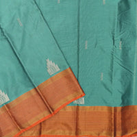 Teal Green With Orange Border  Arani Silk Saree