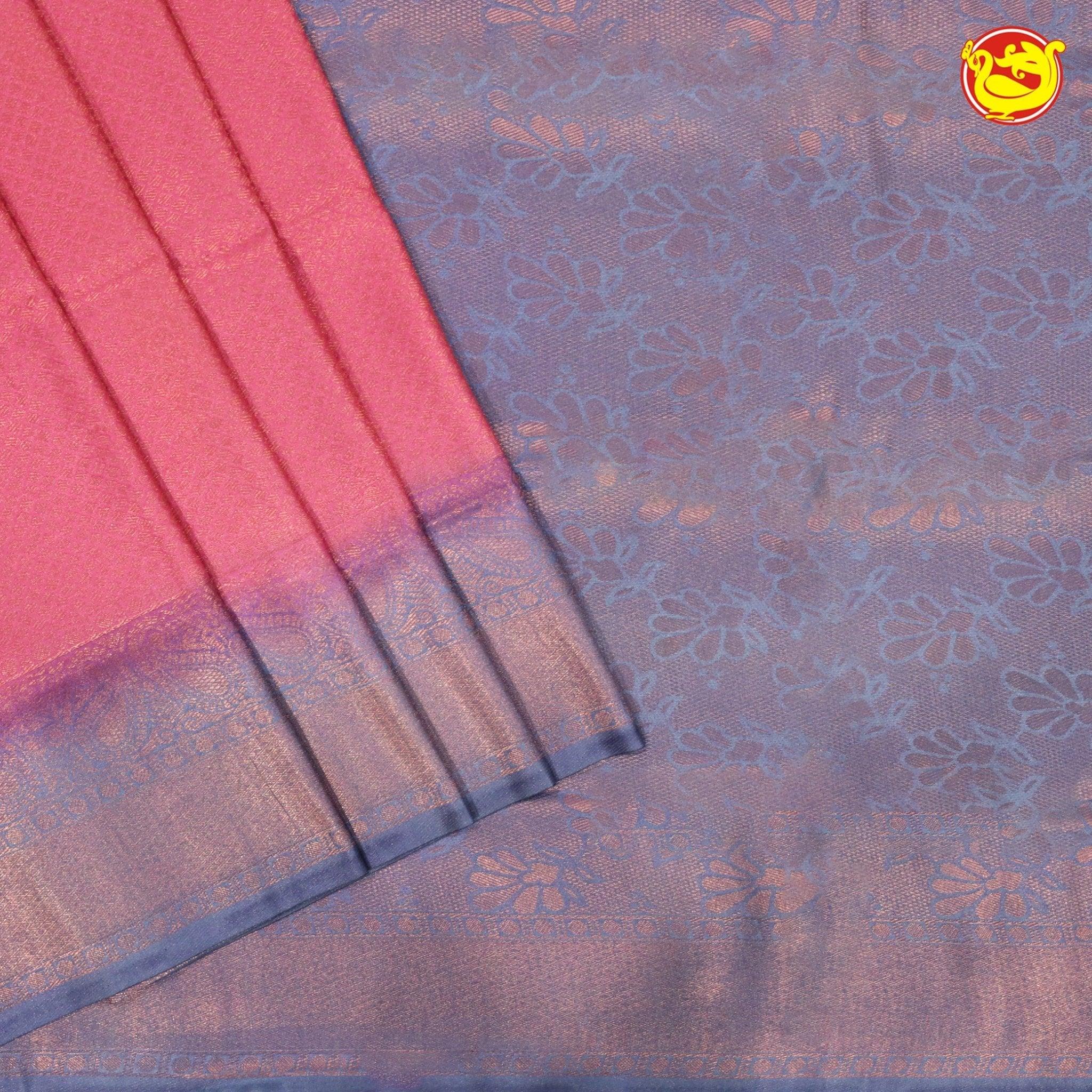 Grey With Tomato Pink Semi Silk Set Saree