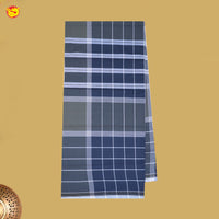 Men’s Grey with Dark Blue Checked  Cotton Stitched Lungi