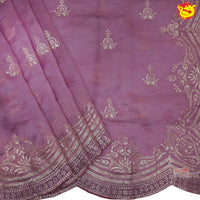 Lilac work saree with embroidery and scalloped edges - Thenianantham