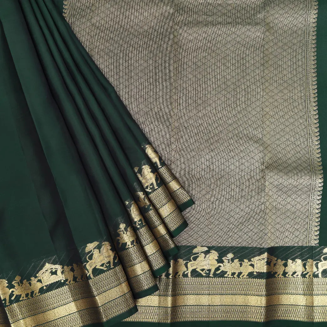 Bottle Green With Copper Zari Border Soft Silk Saree