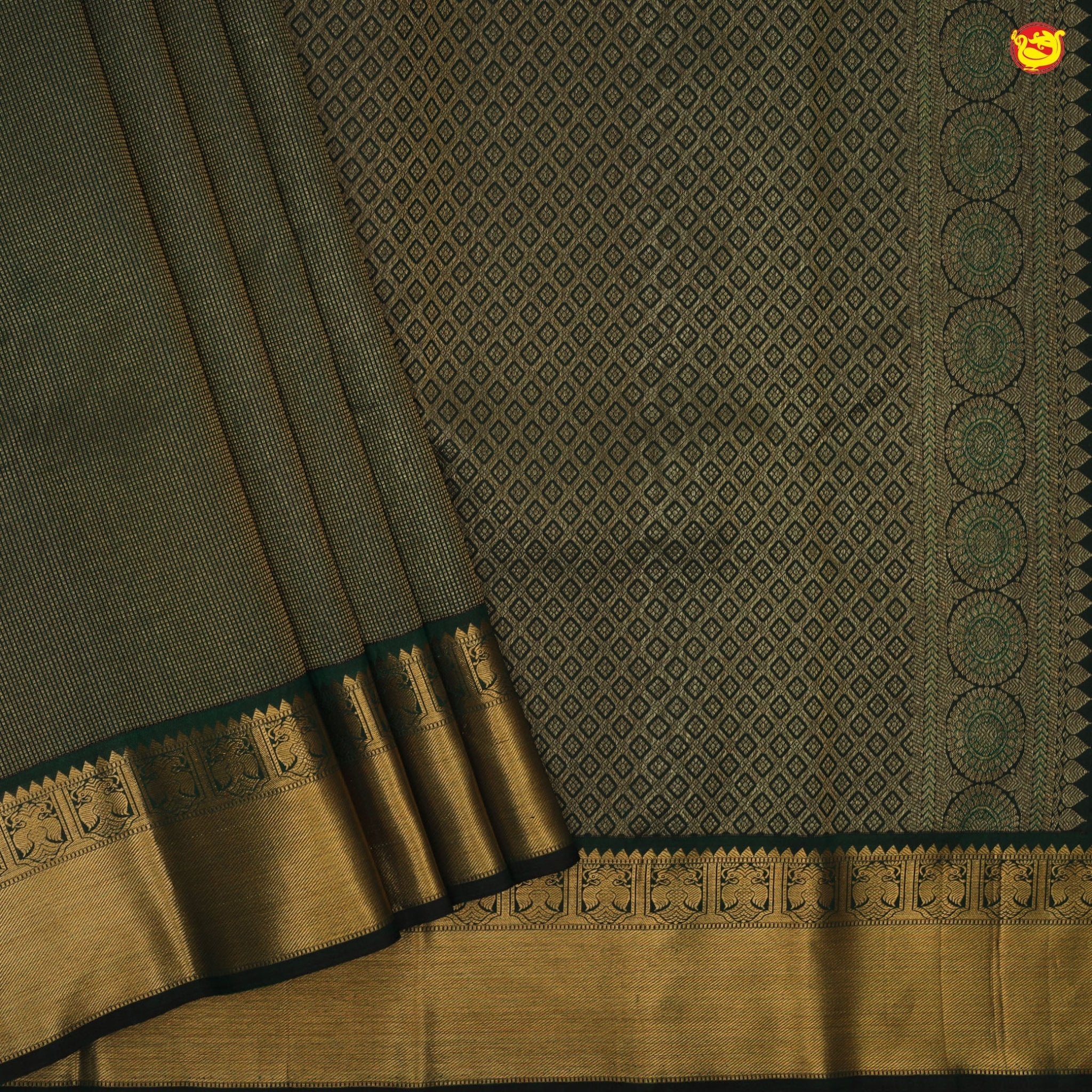 Bottle green subhalya pure silk saree - Thenianantham