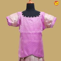 Light pink with Peach Girls Branded Readymade Pattu Pavadai - Thenianantham