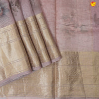 Pastel Pure Organza Silk With Long Zari Border With Floral Digital Print Saree - Thenianantham