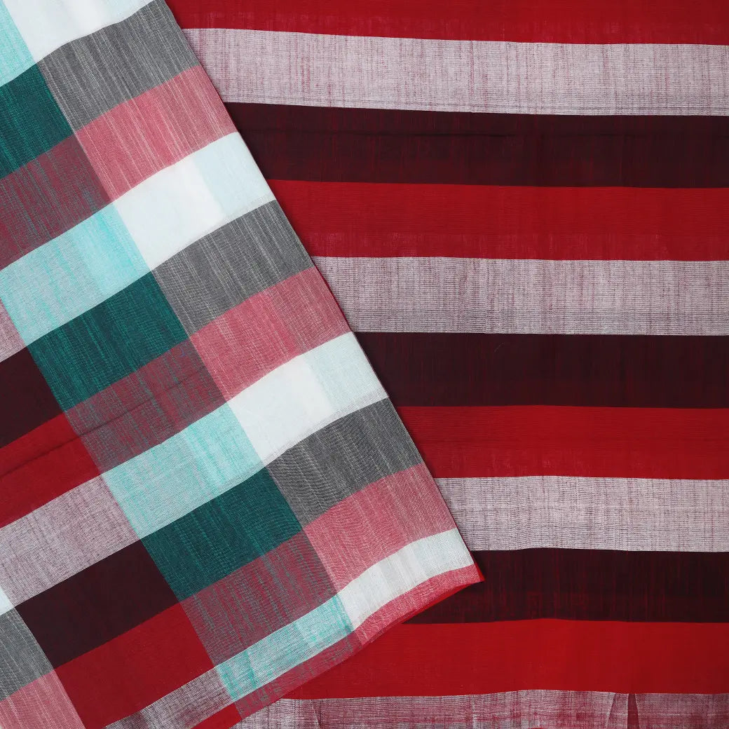 Multicolor Checked Linen Cotton Saree